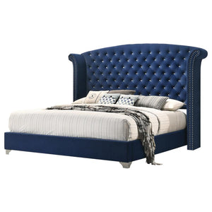 m Melody Queen Wingback Upholstered Bed Pacific Blue